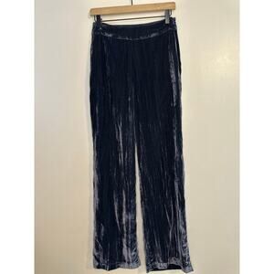 Marie Oliver Womens Carter Velvet Crinkle Wide Leg Elegant Chic Blue Pants Sz 2